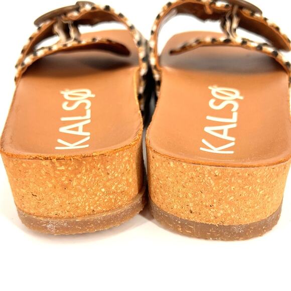 Kalso Earth Shoe “Sway”Negative Heel Cork Slide Sandal SZ 7.5US Black Tan Fabric - Picture 3 of 8